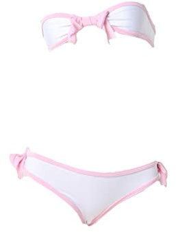 Anime-mikrobikini – Kawaii cosplay-underkläder för kvinnor – Sött set med behå och trosor med rosett – Rosa 2-delat bandeau-underklädeset