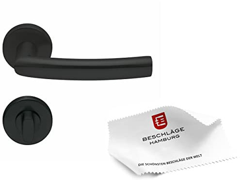 Beschläge Hamburg | Türgriff Türbeschlag | Trondheim scoop SBL 1003 | Türklinken mit WC Rosetten für Bad und Toilette | Drückergarnitur/Türdrücker für Innentüren | rund ø54x9,5 mm in schwarz matt