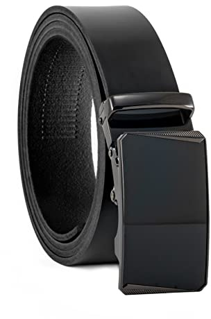 Fa.Volmer ® Cintura da uomo in vera pelle con cricchetto, fibbia automatica | larghezza: 35mm, misura vita: 125cm | accorciabile | colore: nero | modello: ATG 04-blk-Torino