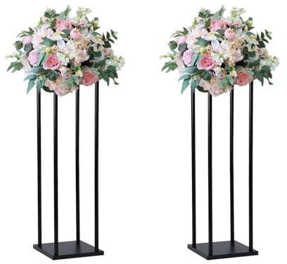 simprefine 2 Pcs 24 Inches Matte Black Wedding Flower Stand Metal Iron Display Rack Floor Vase Column Centerpiece for Event Party Anniversay Ceremony Decoration