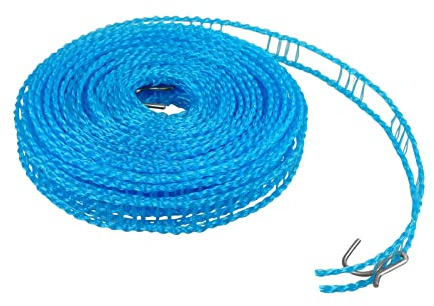 FuninCrea Wäscheleine, 8 m, rutschfeste und winddichte Wäscheleine, tragbare Wäscheleine mit 2 Edelstahl-Haken, zaunähnliches Seil, Wäscheleine für drinnen und draußen, Camping, Reisen (blau)