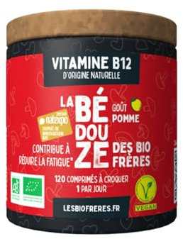 Les Bio Frères - Vitamine B12 Bio Végane d’Origine Naturelle - Énergie, Vitalité & Réduction de la Fatigue - Système Nerveux & Immunitaire - Cure 4 Mois (120 Comprimés) (Pomme)