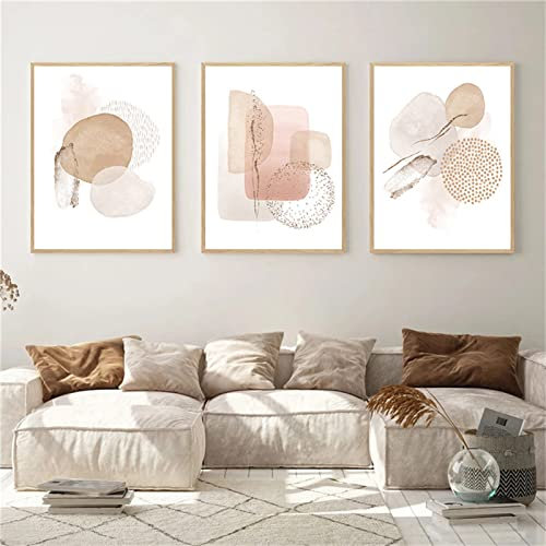 Sarah Duke 3er Abstrakt Poster Set, Aesthetic Wandbilder Beige Leinwandbilder Ohne Rahmen Wandposter Moderne Bilder Wohnzimmer Schlafzimmer (Stil A,30 x 40 cm)