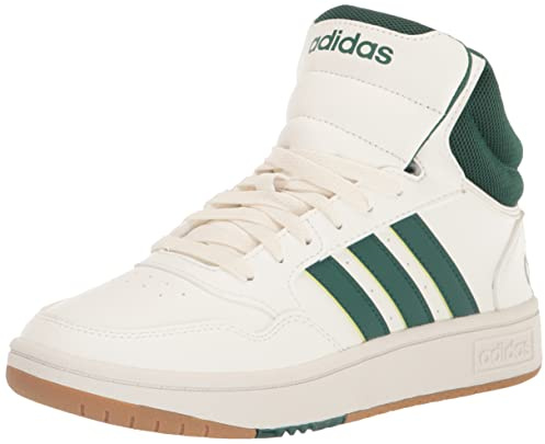 adidas Men's Hoops 3.0 Mid Sneaker, Core White Collegiate Green Gum, 9 UK