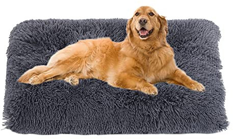 ZOCIS Flauschige Hundebox-Matratze, waschbar, Anti-Angst-Hundebett-Matte, große Plüsch-Hundematte mit rutschfester Unterseite, abnehmbarer Bezug, Haustierkissen-Matten, 100 x 70 x 10 cm, Dunkelgrau