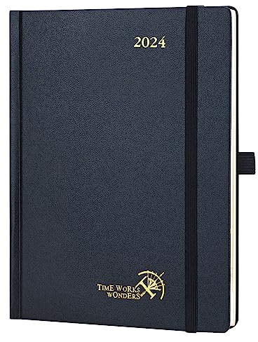 POPRUN Kalender 2024 Buchkalender 22 x 16,5 cm, Hardcover Terminplaner 2024 A5 Wochenplaner, Planer 2024 Terminkalender mit 100 GSM Zertifiziertem Papier(Schwarz)