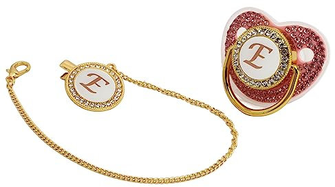 Baby Schnuller, Silikon 26 Buchstaben personalisierte Bling Schnuller mit Schnuller Clip, geschwungenes Design sicher neugeborenen Schnuller für gestillte Babys, Baby Girl