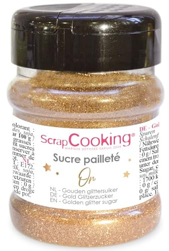 ScrapCooking - Sucre Pailleté Or 160 g - Paillettes Sucrées Dorées - Poudre Alimentaire Comestible - Décoration Brillante pour Pâtisserie Bûche Cupcakes - 4803