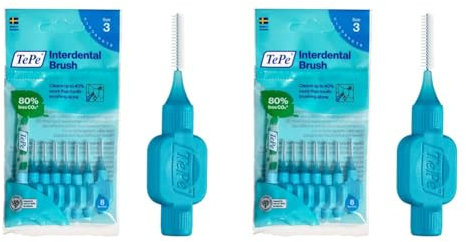 TePe Interdentalbürste Original Blau (ISO Größe 3: 0,6mm) / Für eine einfache und gründliche Reinigung der Zahnzwischenräume / 1 x 8 Interdental Bürsten (Packung mit 2)