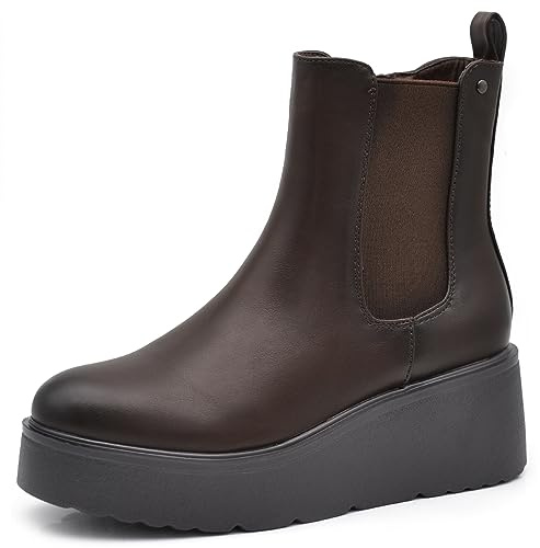 IF FASHION Stivali Stivaletti Scarpe Chelsea da Donna Platform Elastico Zeppa XG110 brown N.40