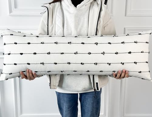 NUYECY Decorative Extra Long Lumbar Pillow Cover 12 x 32,Striped Pattern Boho Long Lumbar Pillow Cover Pillow Case for Bed Sofa Couch Farmhouse,Black,Modern Accent