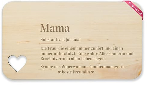 Shirtracer Frühstücksbrettchen Holz Herz - Frühstücksbrett - Mama Definition Mutter Geschenk Mutti Geschenkidee Mamas Weihnachten Muttertag Geburtstag - 22,5x12,5 - Holz - brotzeitbrett mütter für