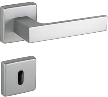 Gedotec Drückergarnitur Aluminium Türbeschlag Chrom silber matt Türgriff Zimmertür auf eckiger Rosette | BB - Buntbart | Türdrücker-Garnitur Innentür | PUSH 1317 | 1 Set mit Befestigungsmaterial
