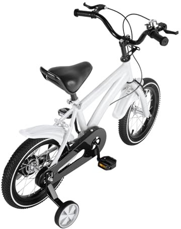 TouTToNG Kinderfahrrad 14'' Lernfahrrad Kinder Fahrrad mit Trainingsräder von Körpergröße 39,37-45,28'' geeignet Mädchen Jungen (Weiß)