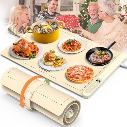 WochiTV Warmhalteplatte für Speisen, Speisenwärmer Elektrische Warmhaltewanne Wärmeplatte mit 6 Temperatur & Timer Einstellungenn, Essen Schnelle Heizung Für Home Buffets Restaurants House (Beige)