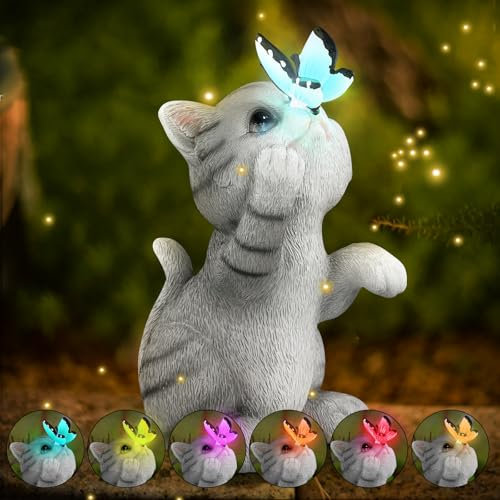 Strixorn Solar Dog Ornaments Outdoor Garden, Resin Dog Cats Statues with Solar Pathway Light, Ornaments Outdoor Cat Dog Statue Garden Landscape Decorative Figurine Ornament for Patio Lawn Yard Porch