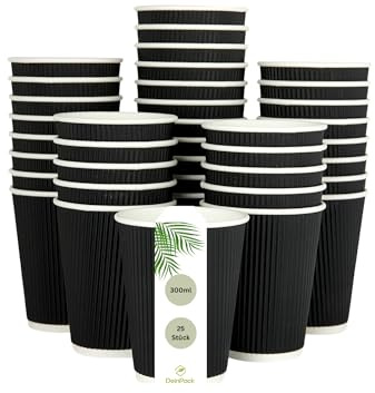 DeinPack 25 Riffelbecher schwarz 300 ml doppelwandig | to Go Pappbecher aus schwarzem Kraftkarton I Umweltfreundliche Kaffee Trinkbecher mit Hitzebarriere Bio