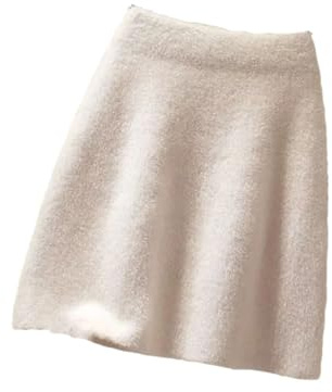 Damen Strickrock für Herbst und Winter, kurz, einfarbig, hohe Taille, Wickelröcke, Skinny, Swing, Mini-A-Linien-Rock, weiß, M