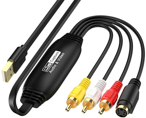 Convertitore Vhs in Digitale, Audio Video Digitalizzare, Grabber di Trasferimento Audio Video RCA AV su USB per PC, Fotocamera DV, DSLR, DVD, Compatibile con Windows e Mac OS.