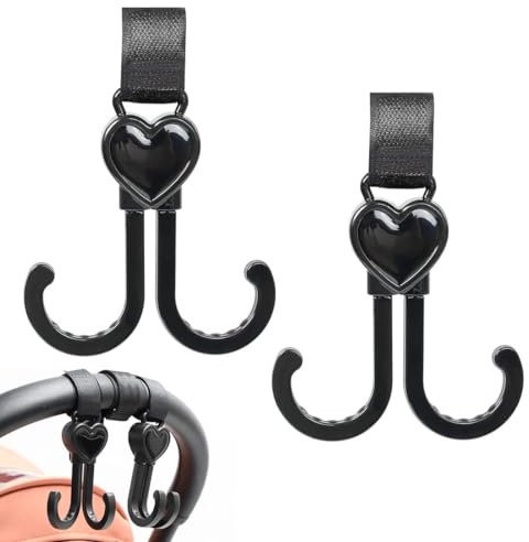 NOPKESV Gancio per Passeggino,a Forma di Cuore,con Chiusura in Velcro,per Borsa Fasciatoio,Borse,Borse Sospese,Zaini,Portafogli,Vestibilità Universale,Ganci Passeggino (1 Confezione)