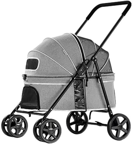 Windmilne Poussette pour Chien, Chariot de Transport pour Animaux de Compagnie et Chats, Poussette pour Chien avec Doublure Amovible (Gris (Gris) L (Grand))