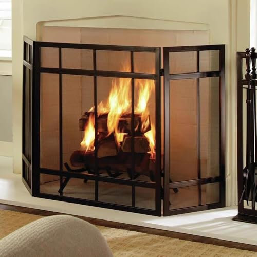 Jievmrs Salvachispas Chimenea Malla Protectora para Chimenea de 3 Paneles de Hierro Forjado, Pantallas Arqueadas para Chimenea de Alta Resistencia, Panel/Protector Plegable a Prueba de Quema de Leña