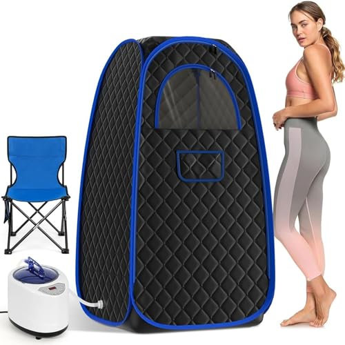 Sauna Portable à Domicile Sauna À Vapeur Pliable, Boîte De Sauna Portable for La Maison, Kit De Relaxation for Sauna Intérieur avec Cuiseur Vapeur 2,6 L, Télécommande, Chaise Pliante, Noir