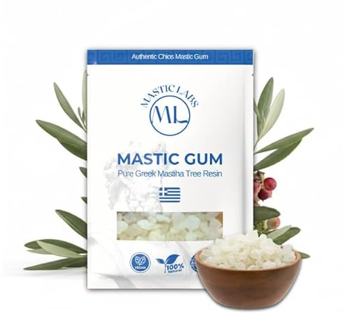 Mastic Labs Larmes de résine de mastic grec pur de lentisque de Grèce (Pistacia Lentiscus), frais et de première qualité, larmes de taille petite/normale (40 grammes) (larmes normales)