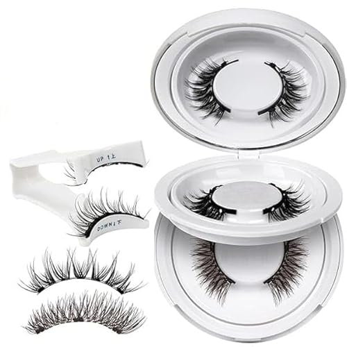 2 paia di ciglia finte magnetiche naturali effetto 3D Occhi di gatto riutilizzabili kit con applicatore - magnetiche, senza colla o eyeliner, facile da applicare