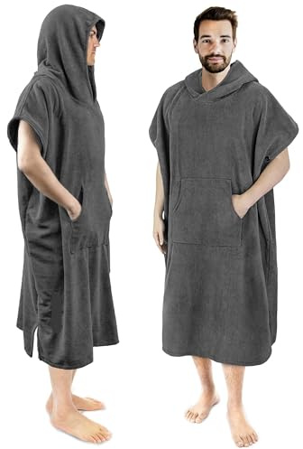 KFXYSM Poncho Towel,Towel Poncho Surfing Ponchoes Robe With Hood, Quick Dry Changing Towel For Surfing Beach Swim Outdoor Sports Men, Absorbent Wearable Towel Cover Up With Pocket(Grey)