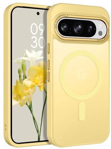 YINLAI Magnetic for Google Pixel 10/10 Pro Case [Compatible with Magsafe] Skin Feeling Slim Frosted Translucent Phone Case for Women Cover for Google Pixel 10/10 Pro,Yellow