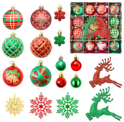 MORAINJAY 45 Pz Palline di Natale Rosso Verde, Addobbi per Albero di Natale