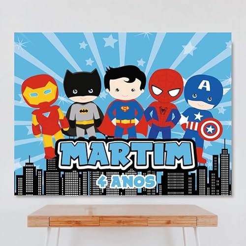 Cartel Personalizado Superheroes 2, 100x80 cm, Pancarta Cumpleaños, Decoracion Superheroes