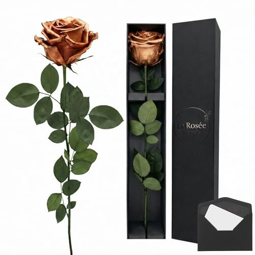 LA ROSEE ETERNELLE Echte Ewige Rose mit langem Stiel – Parfümierte konservierte Rose aus Ecuador – Originelles Geschenk für Frauen, Partnerin & Muttertag – Design aus Spanien – Rose Gold