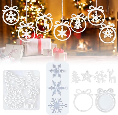 LACHT Lot de 3 moules en silicone pour l'hiver - Pendentifs à faire soi-même - Moules en silicone pour résine époxy - Arbre - Étoile - Cœur - Moule en plâtre pour moulage - Décorations festives