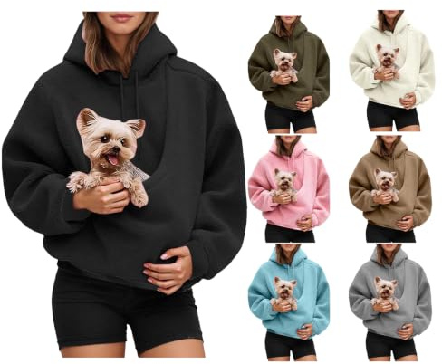 Generisch Hoodies mit Katzentasche Lustige Sweatshirts mit Kängurutasche, Übergröße, Katzen- und Hunde-Tragetasche Pullover mit hundetasche Niedlicher Haustierhalter Kapuzenpullover Langärmeliges