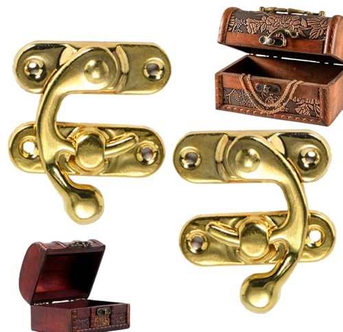 Lot de 2 Serrure à loquets à loquets, Petitloquet àloquets, fermoir à crochet pour boîte à bijoux en bois, Petitloquet antique avec vis Cadenas à fermeture rapide Crochet droit pour boîte antique