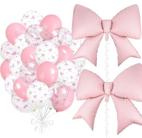 NISENTIA 26 Stück Schleifen Luftballons Geburtstag Rosa, XXL Luftballon Schleifen Deko Geburtstag Schleifenförmige Folienballons Latexballons Rosa Weiß für Hochzeit Geburtstag Babyparty Deko