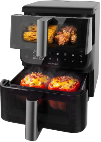 Cecotec Freidora de Aire 10 L Cecofry DuoLevel 10000 DuoSize Window Total | Cubeta Superior de 3, 5 Litros, Cubeta Inferior de 6, 5 Litros, Cubetas Superpuestas, Potencia de 2000 W, Control Táctil