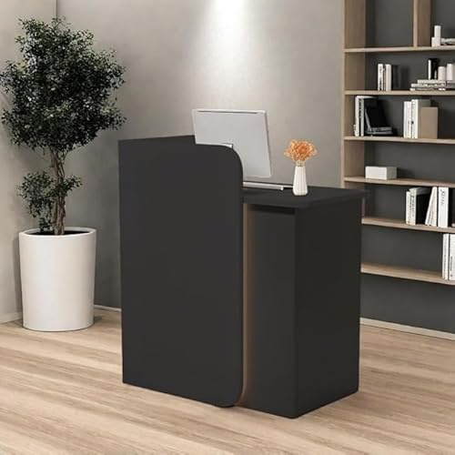 Modernt receptionsskrivbord med böjd integritetspanel, LED-ljusremsa och låsbara lådor - kompakt reception för salong, kontor, butik - 6 färgalternativ tillgängliga