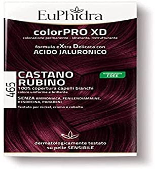 Euphidra - ColorPro XD 465, Castano Rubino, Colorazione Permanente con Acido Ialuronico, Lascia il Capello Morbido e Sano, Idrata e Riequilibra la Struttura del Capello