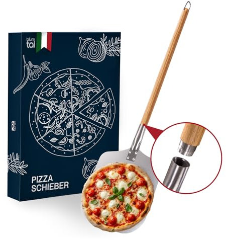 Blumtal Pizzaschieber mit großer Fläche und abnehmbaren Griff - 30,5cm x 30,5cm Pizzaschaufel Aluminium - abnehmbarer Griff aus Holz 85cm