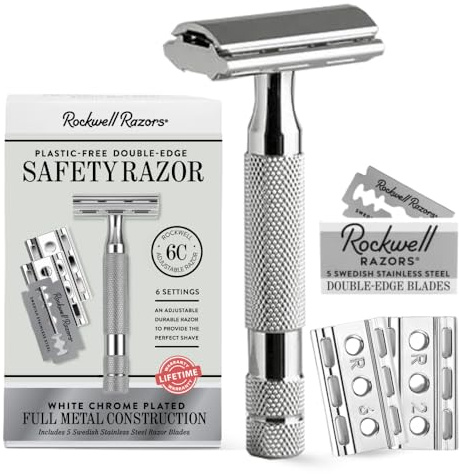 Rockwell Razors - Rasoio di sicurezza regolabile a doppio bordo 6C Bianco/Cromato White Chrome
