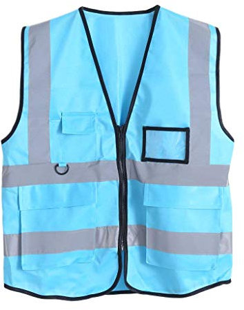 Cuigu Gilet de sécurité Hi-Vis avec Fermeture à glissière Veste réfléchissante Gilet de sécurité 5 Poches (Bleu Ciel)