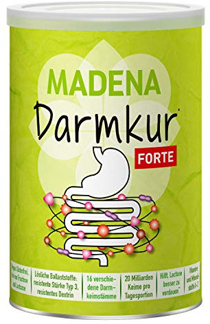 MADENA Darmkur Forte, 20 Milliarden Darmbakterien pro Portion, Ballaststoffe Resistente Stärke Typ 3, Maisdextrin, 16 Bakterienstämme, hochdosiert, Multivitamin, vegan