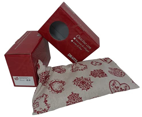 Cuscino rilassante con semi di lino e Fiori di lavanda per collo stomaco aromaterapia per insonnia (630gr. - 32x19cm Sfoderabile) - Cuore Tirolese. Prodotto a mano in Emilia Romagna
