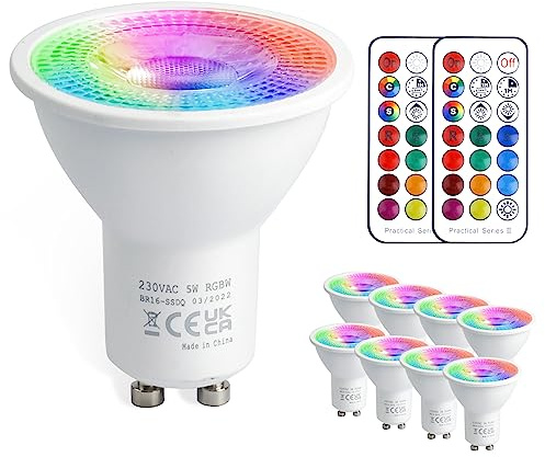 VARICART GU10 LED RGB mit Fernbedienung 5W 450LM, Glühbirne Dimmbar 8 Stück | Leuchtmittel GU 10 Warmweiss, 12 Farbig GU10 LED Abstrahlwinkel 45° Reflektor Lampen Farbwechsel Leuchtmittel, AC 230V