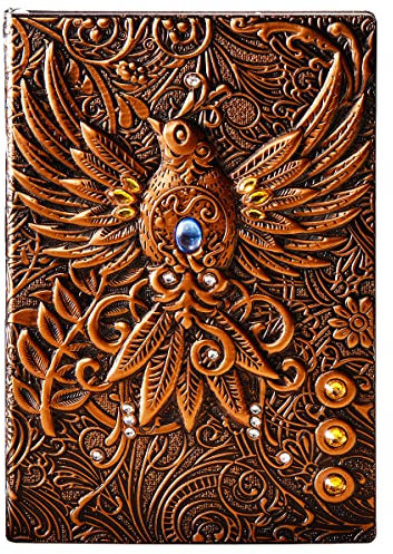 YHH A5 Notizbuch Liniert, Vintage Leder Schönes Tagebuch Organizer Lined Buch Reisetagebuch zum selberschreiben Journal GeburtstagGeschenk für Männer Frauen Erwachsene Kinder, 3D Phönix Kupfer