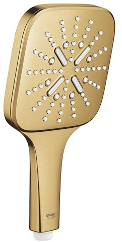 GROHE Rainshower SmartActive 130 Cube, Duschkopf, wassersparend 9l pro Minute (Handbrause 3 Strahlarten, Antikalk-System, Universalanschluss passend zu Standard-Duschschläuchen), gold, 26574GN0