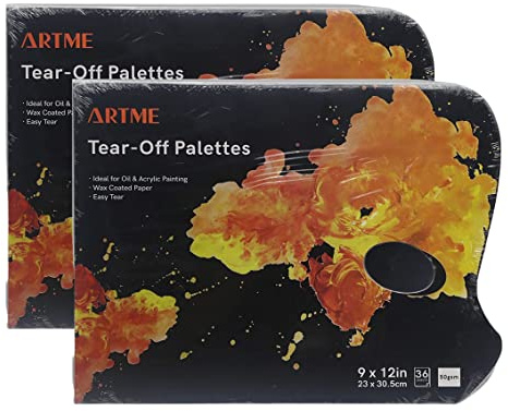 ARTME Rivpalett 2-pack – 36 ark/pappershanteringspalett 23 x 30,5 cm/50 gsm vaxbelagt papper med tumhål/enkel att använda/akryl, oljemålning och akvareller